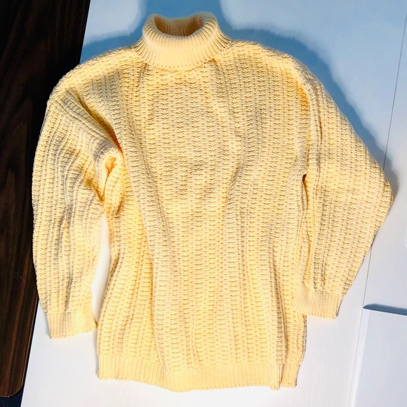 VTG 90s GAP Turtleneck Shaker stitch cotton sweater/ dress yellow M - Picture 7 of 8